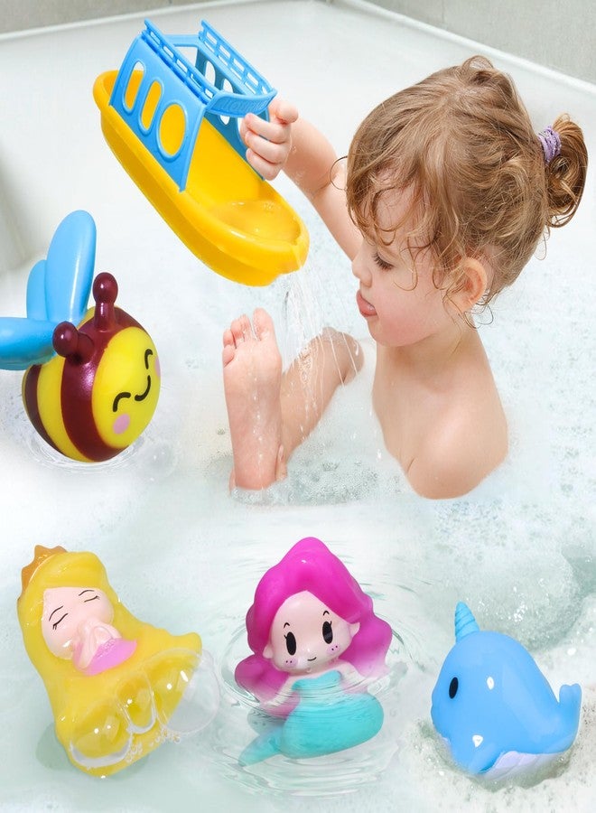Oriate Mermaid Princess Finger Puppets Bath Toys(5 PCS) for Kids Toddlers 1-3 with Bath Boat, Baby Bathtub Shower Toys, Animal Whale Bee, Floating Water Beach Pool Toys - Image 3
